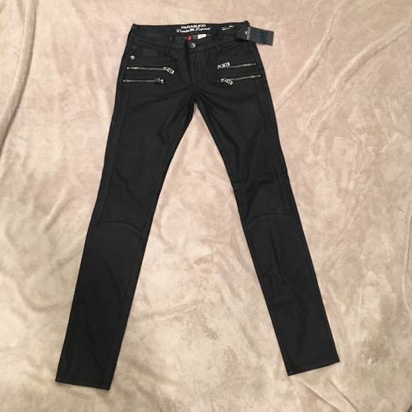 PARASUCO black skinny sheen Moto  jeans - Picture 3 of 7